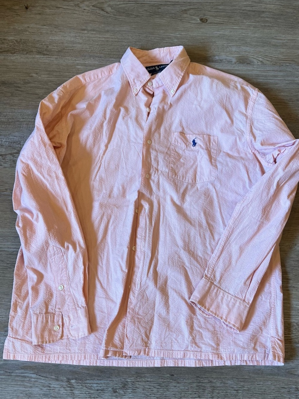 Polo Ralph Lauren orange/white pinstriped Buttondown Shirt Greggor 100% cotton L - Picture 1 of 9